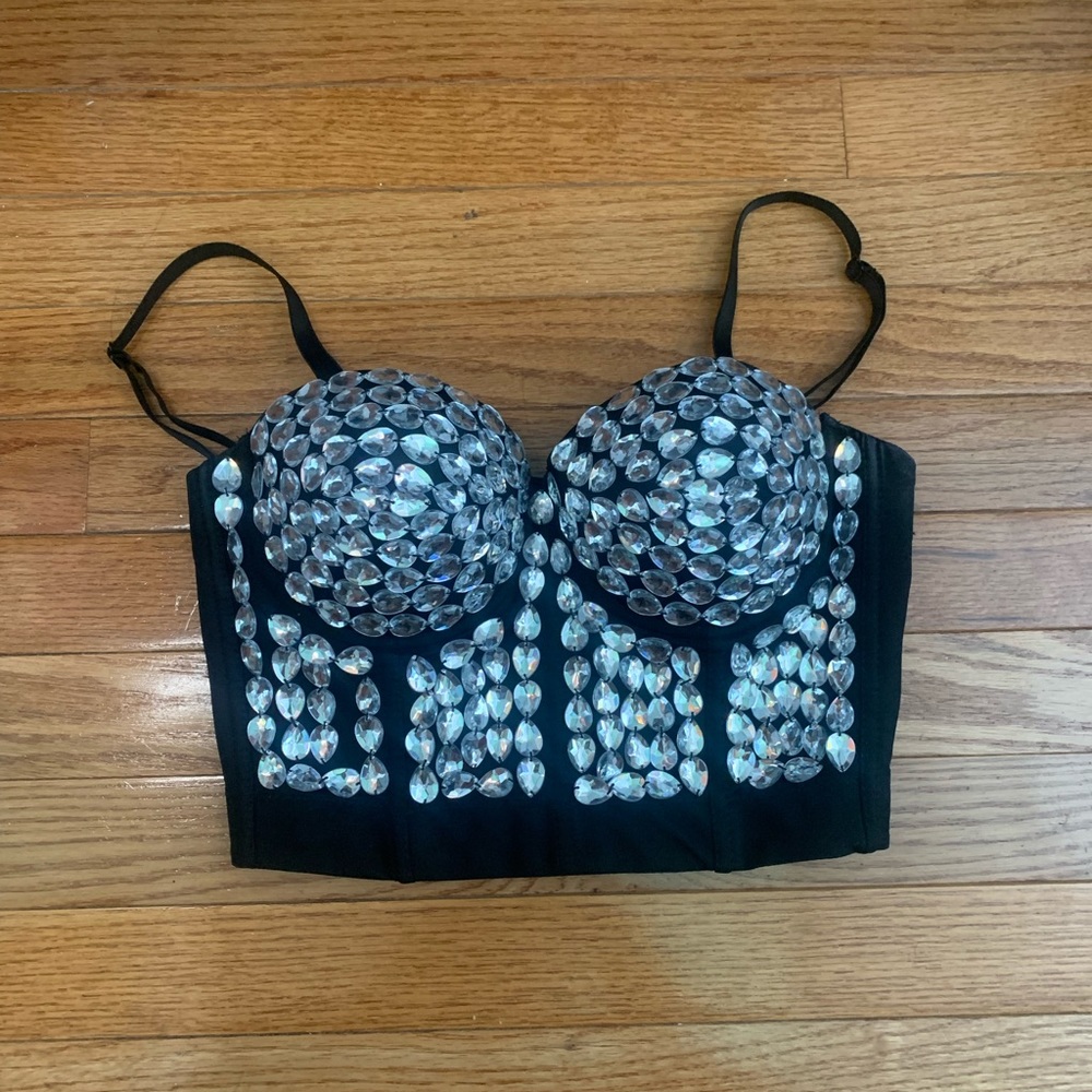 Crop top bustier rhinestone